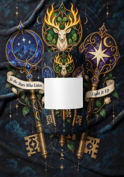 Bookish Maasverse Velveteen Plush Blanket draped