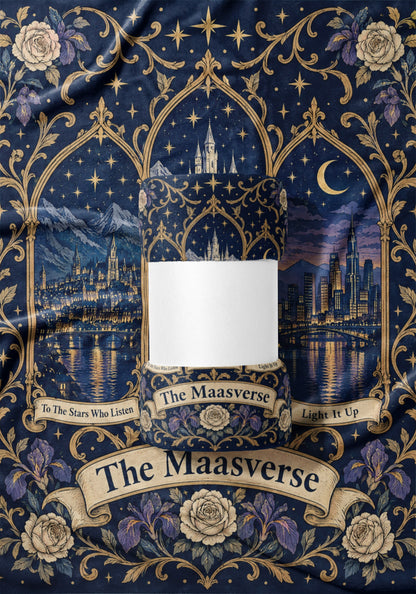 Maasverse Three Realms Crest Velveteen Plush Blanket draped