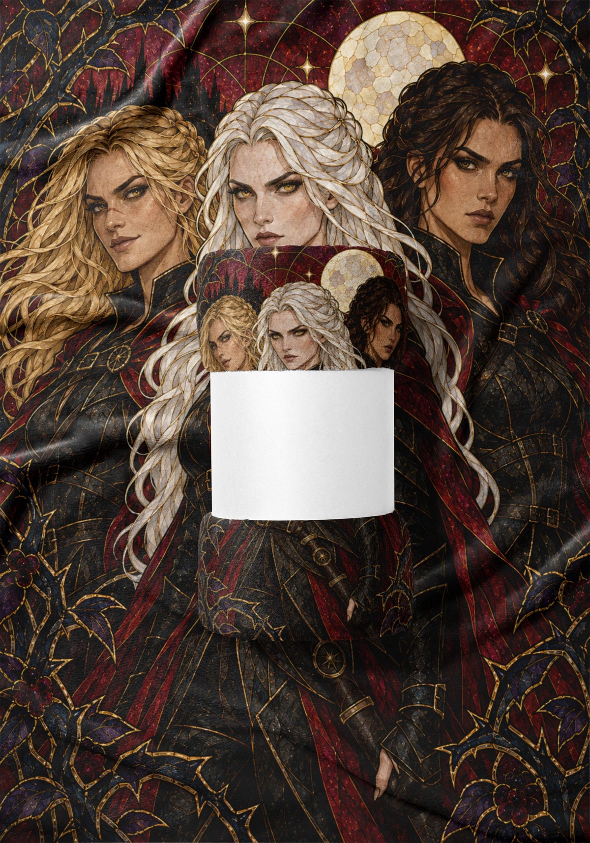Ice, Fire, and Stone Velveteen Plush Blanket draped