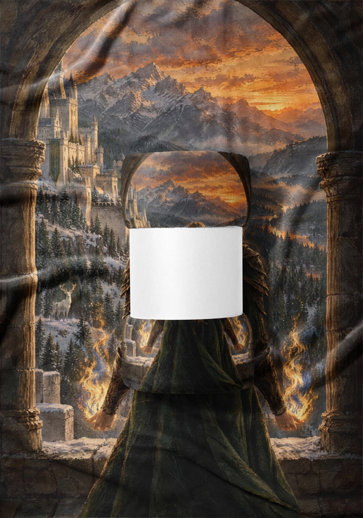 Aelin on the Walls of Orynth Velveteen Plush Blanket draped