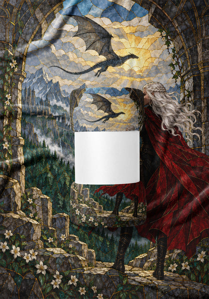 Wyvern at the Mountain Pass Velveteen Plush Blanket draped