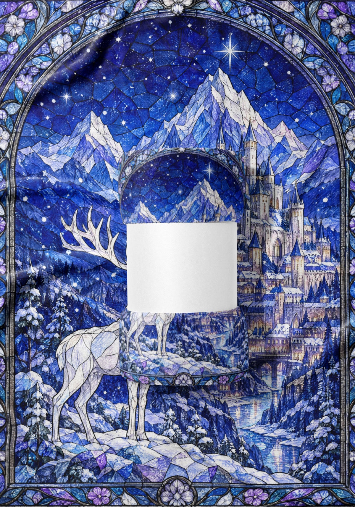 Orynth in Winter Stained Glass Velveteen Plush Blanket draped