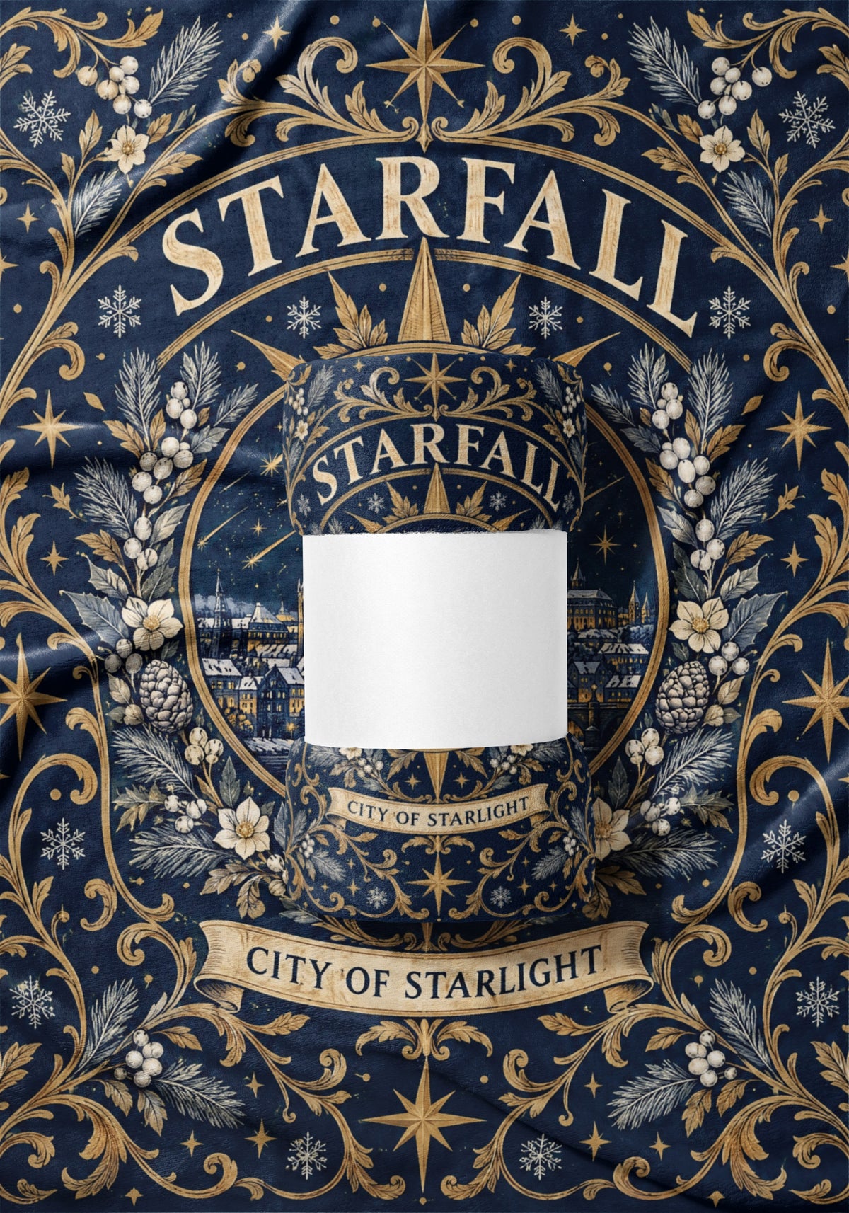 Starfall City of Starlight Crest Velveteen Plush Blanket draped