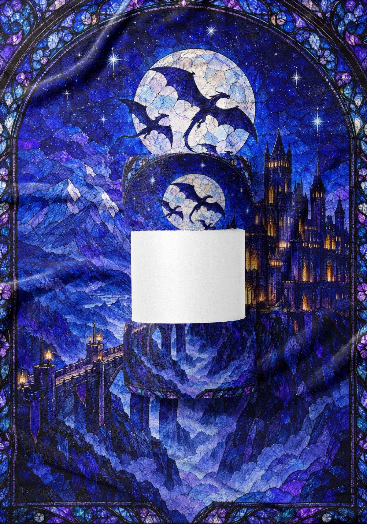 Basgiath by Night Stained Glass Velveteen Plush Blanket draped