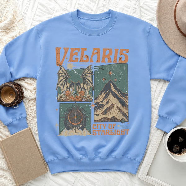 Velaris City of Starlight Celestial Mountain Sweatshirt in Carolina Blue