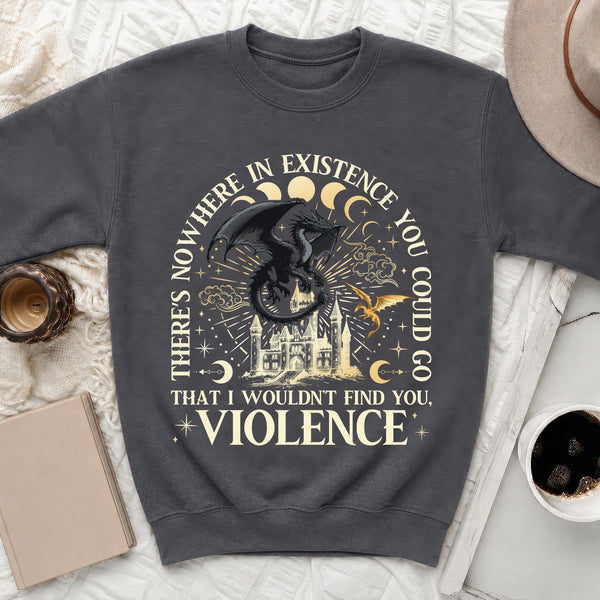 Violence Dragon Rider Iron Flame Quote Sweatshirt in Dark Heather