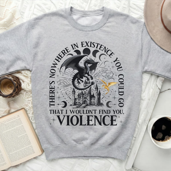 Violence Dragon Rider Iron Flame Quote Sweatshirt in Sport Grey