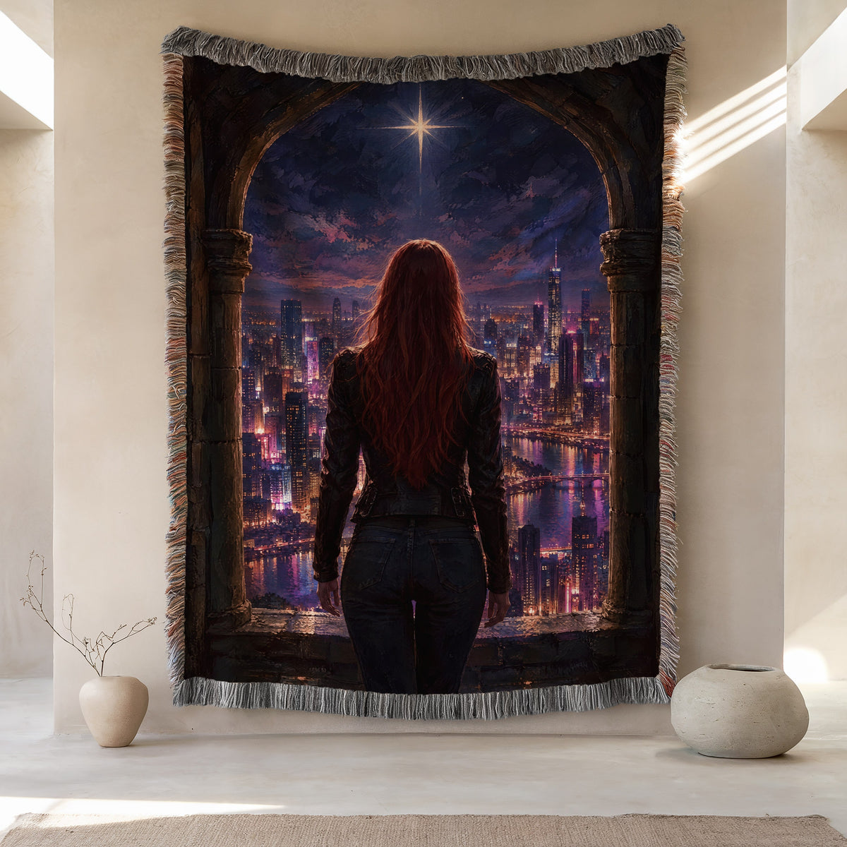 Bryce over Lunathion Woven Throw Blanket hanging on a wall