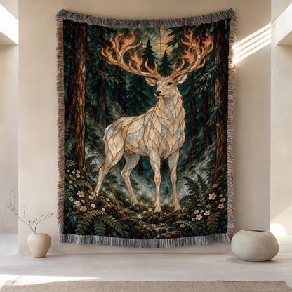 Terrasen Stag Woven Throw Blanket hanging on a wall