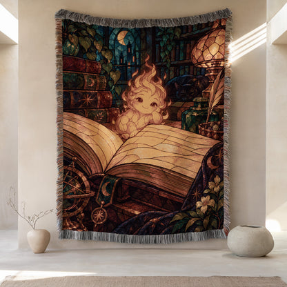 Ember Woven Throw Blanket hanging on a wall