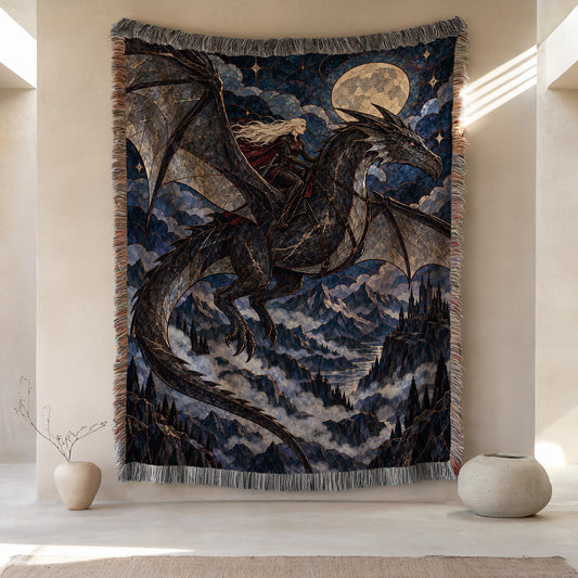 Above the Storm Woven Throw Blanket hanging on a wall