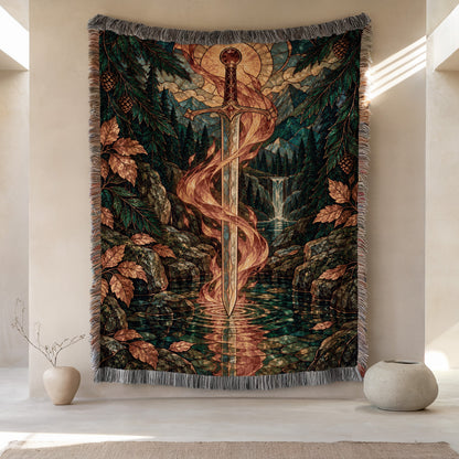 Goldryn Woven Throw Blanket hanging on a wall