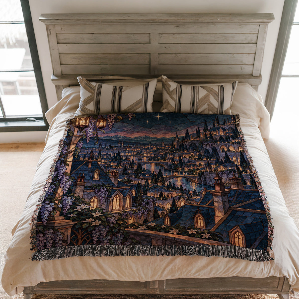 Velaris Rooftop Woven Throw Blanket on a bed