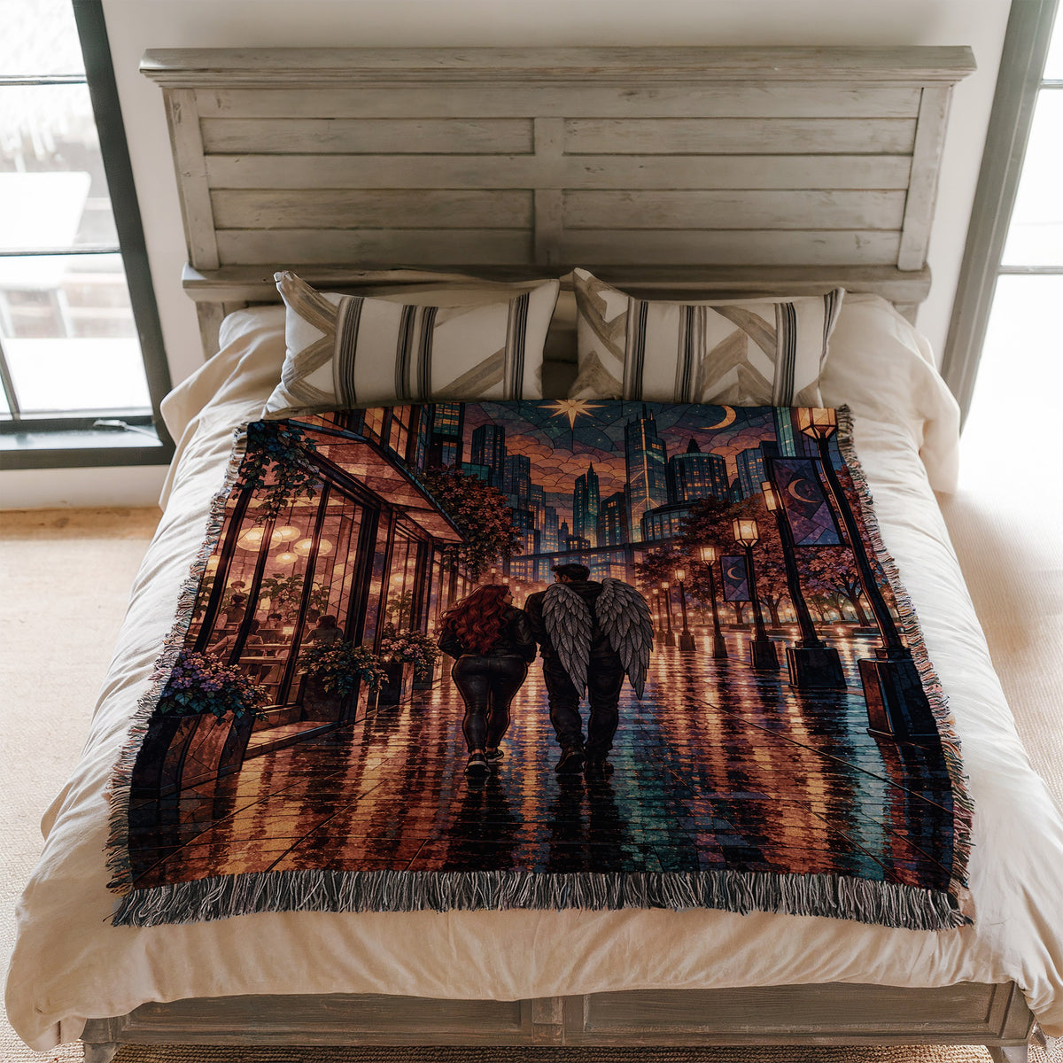 Lunathion Woven Throw Blanket on a bed