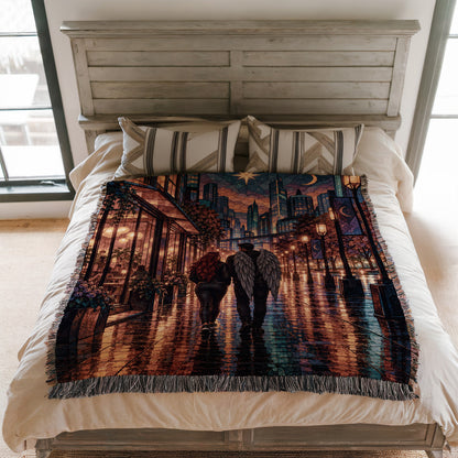 Lunathion Woven Throw Blanket on a bed