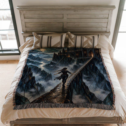 Parapet Woven Throw Blanket on a bed