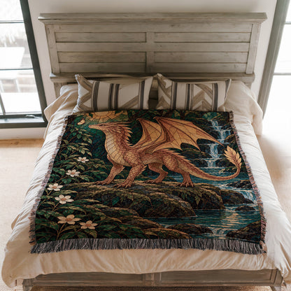 Gold Andarna Woven Throw Blanket on a bed