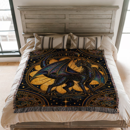 Andarna's Colors Stained Glass Woven Throw Blanket on a bed