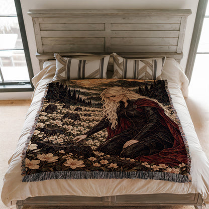 Flowers for the Fallen Woven Throw Blanket on a bed