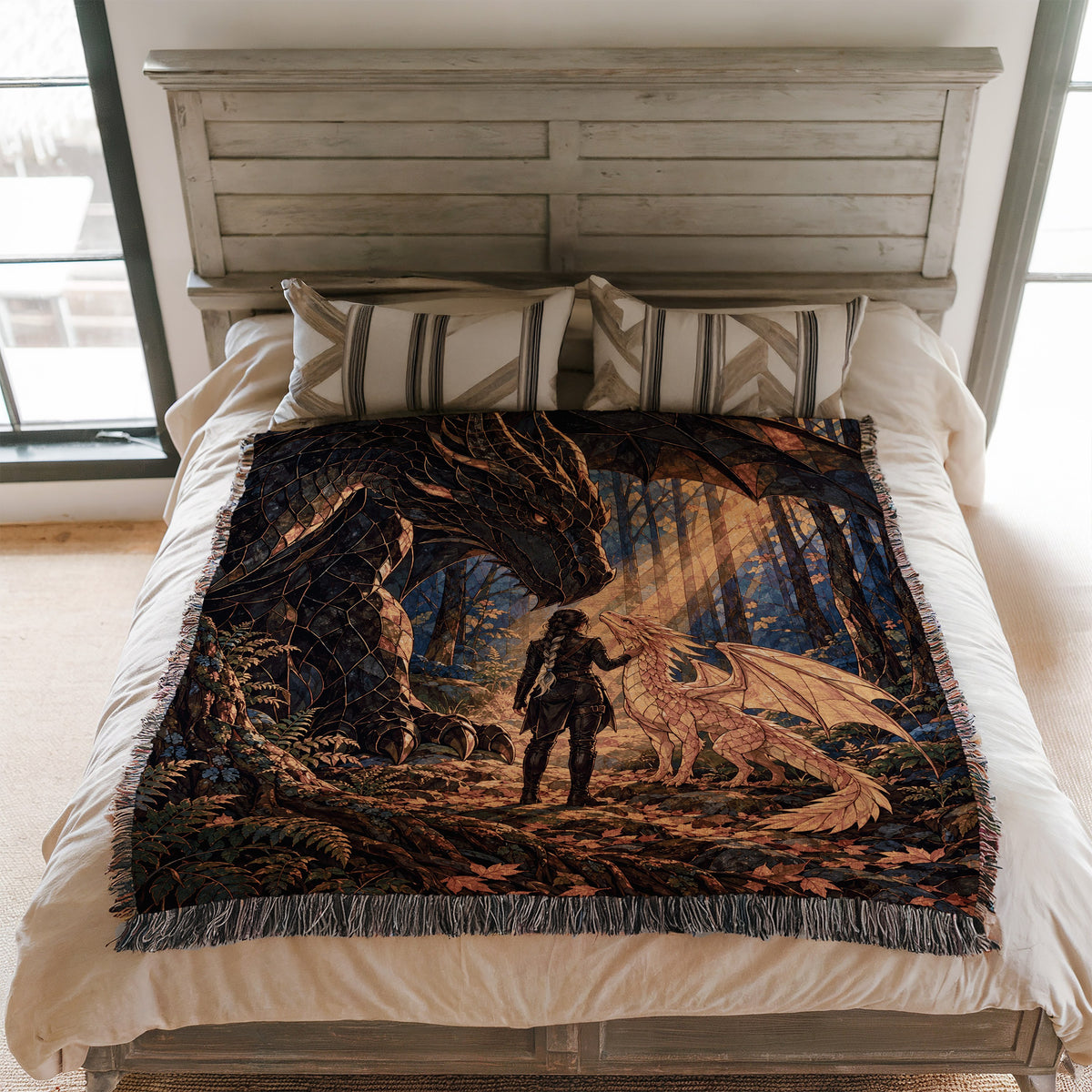 Three Bonds Woven Throw Blanket on a bed