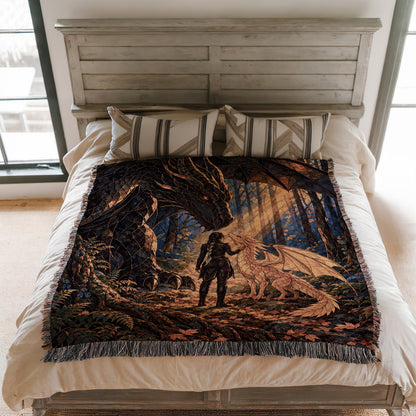 Three Bonds Woven Throw Blanket on a bed