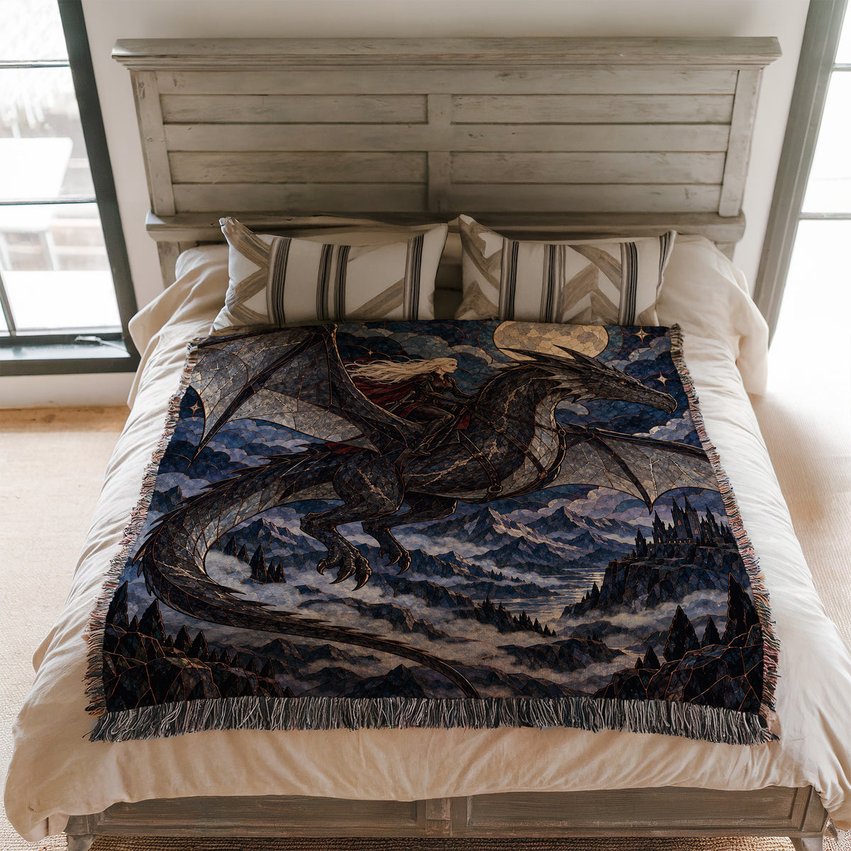 Above the Storm Woven Throw Blanket on a bed