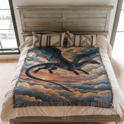 Sgaeyl Dragon Woven Throw Blanket on a bed