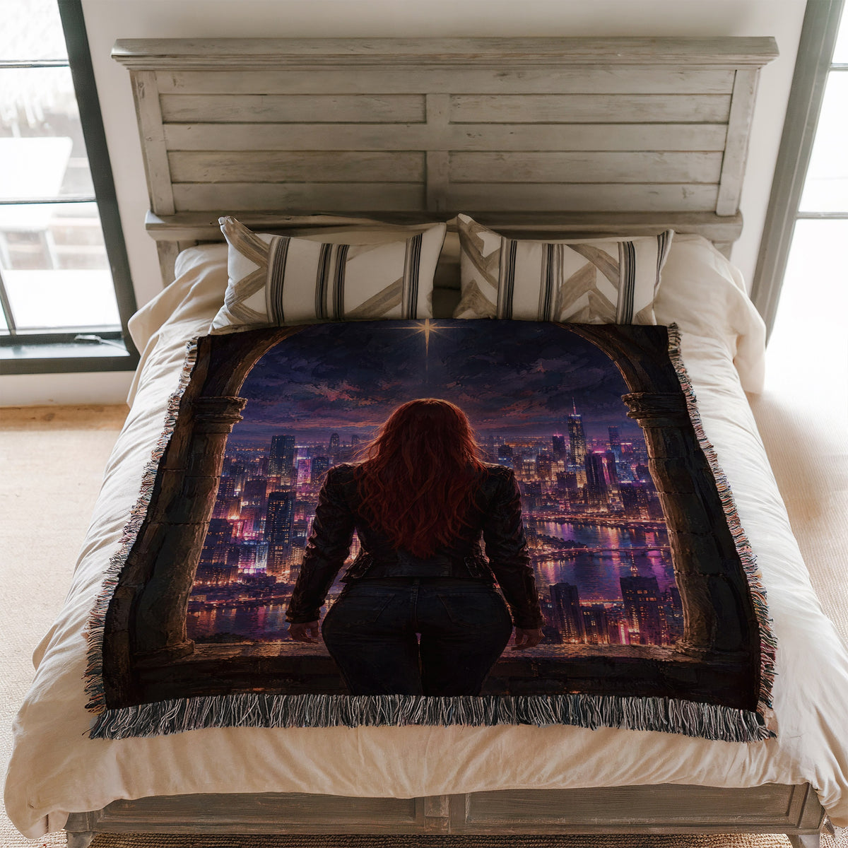 Bryce over Lunathion Woven Throw Blanket on a bed