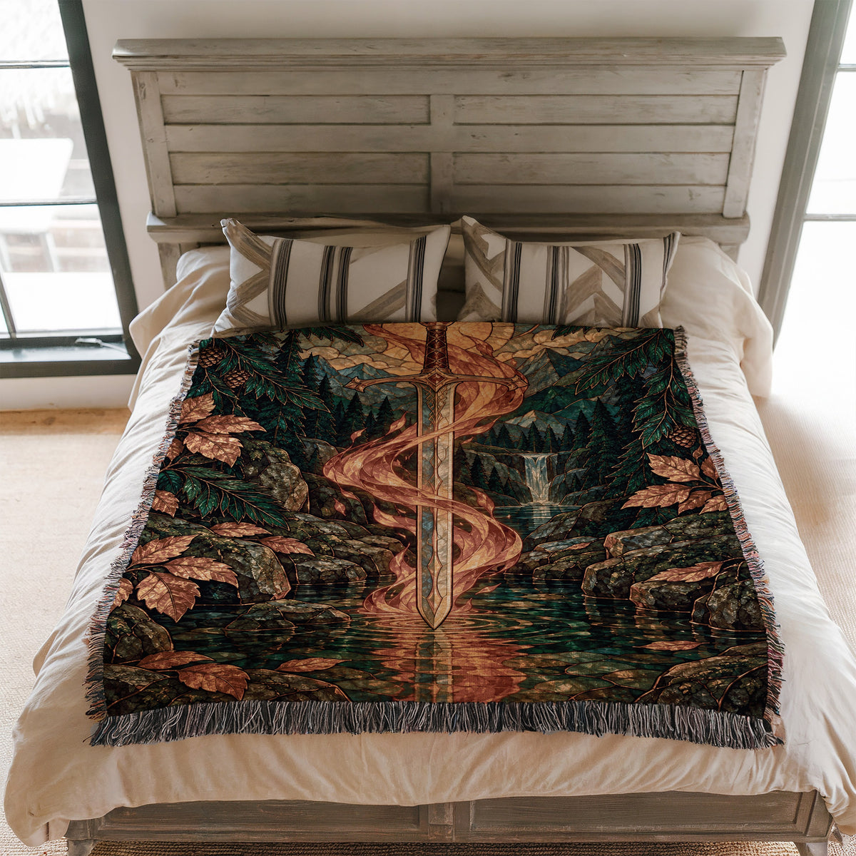 Goldryn Woven Throw Blanket on a bed