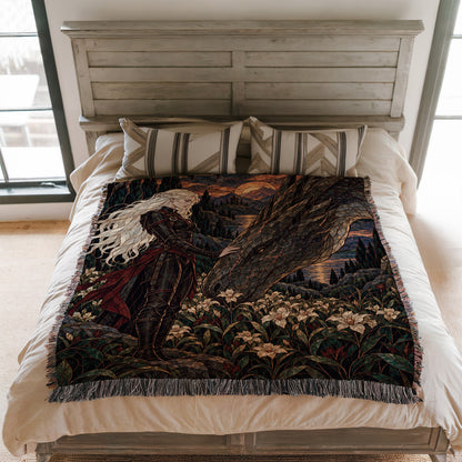 Wildflower Truce Woven Throw Blanket on a bed