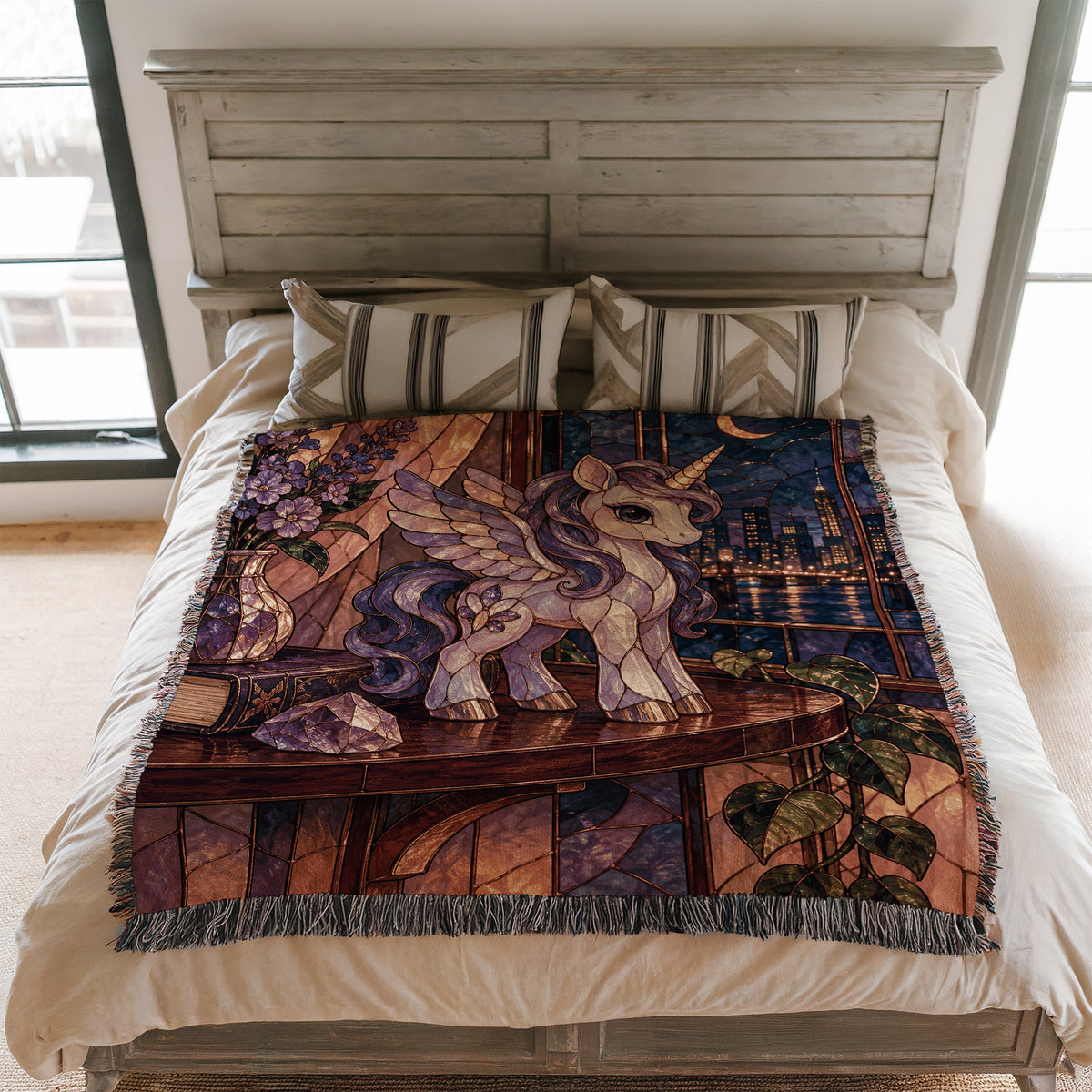 Pegasus Woven Throw Blanket on a bed