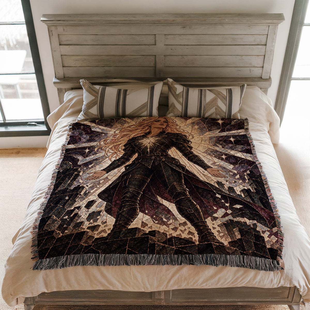Asterin's Yielding Woven Throw Blanket on a bed