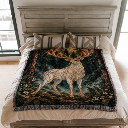 Terrasen Stag Woven Throw Blanket on a bed