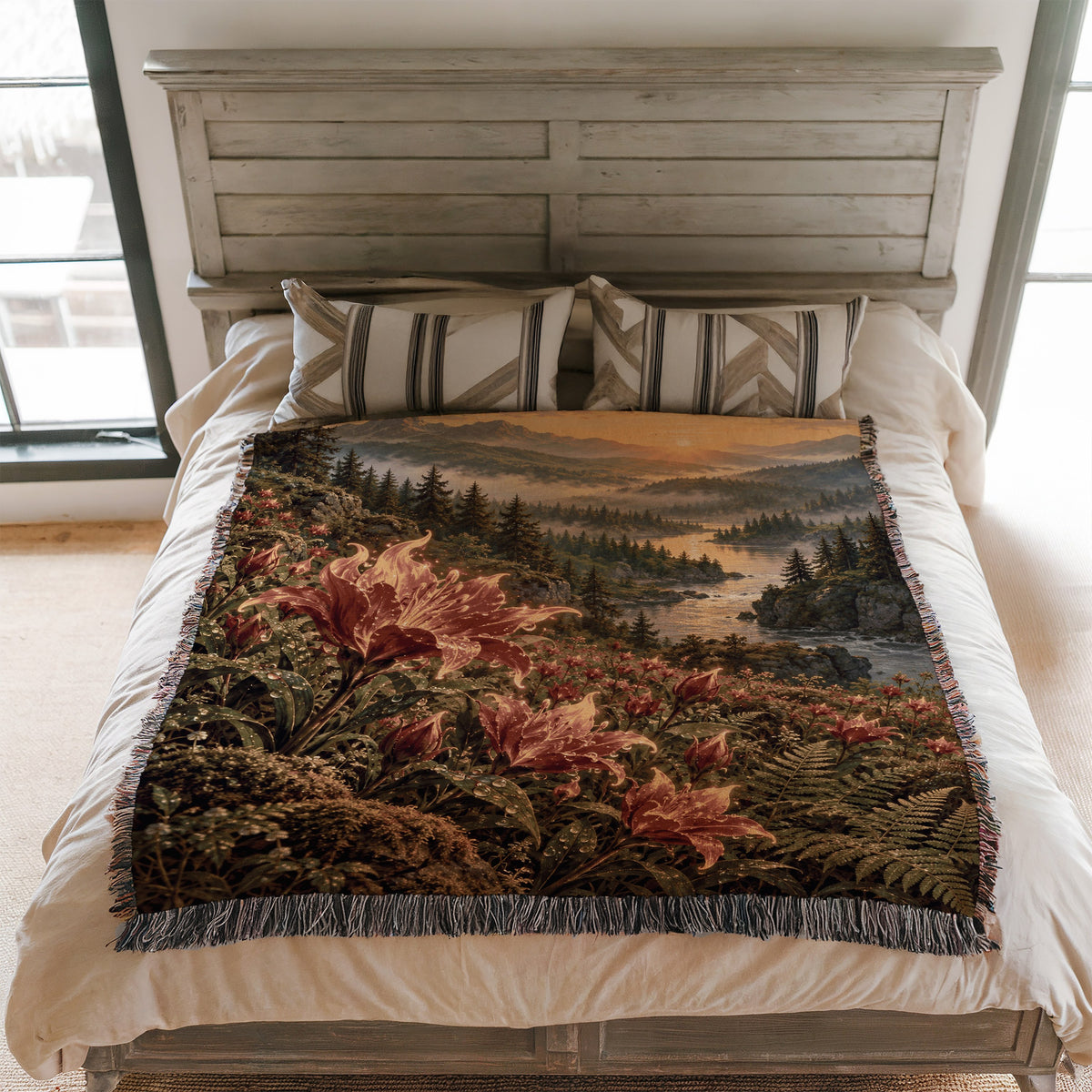 Kingsflame Woven Throw Blanket on a bed