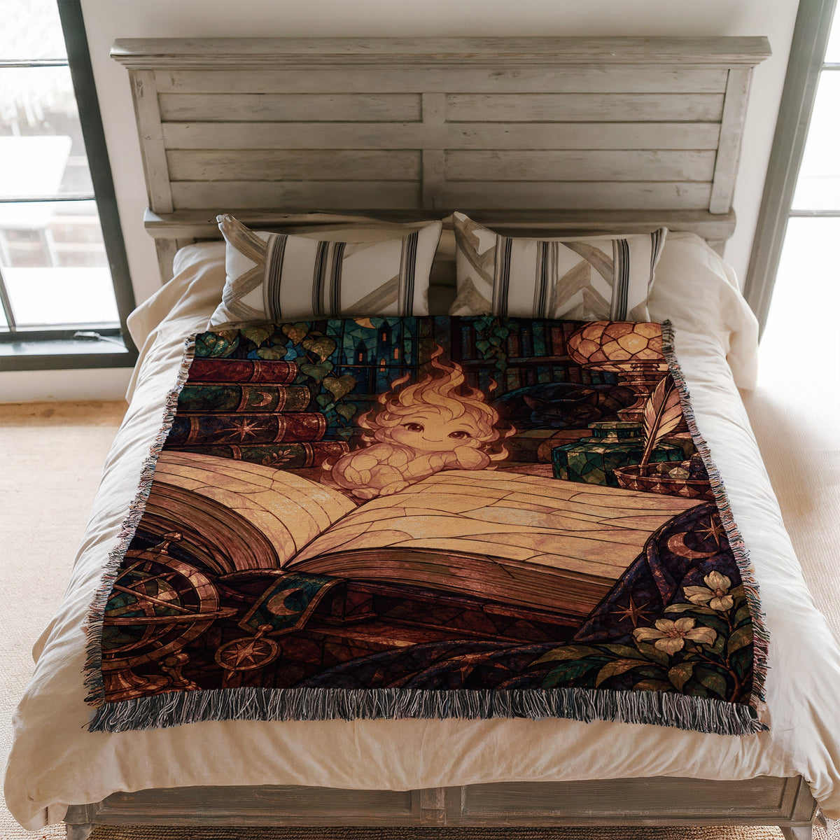 Ember Woven Throw Blanket on a bed