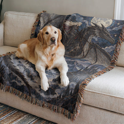Above the Storm Woven Throw Blanket on a sofa with a dog