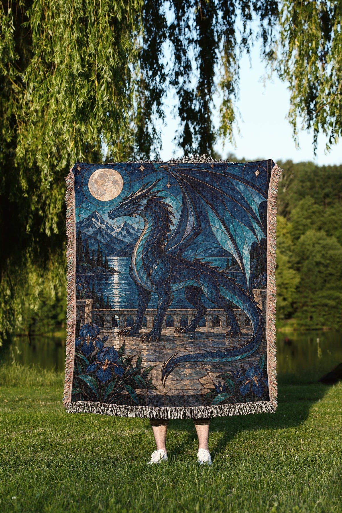 Sgaeyl Woven Throw Blanket held up outdoors