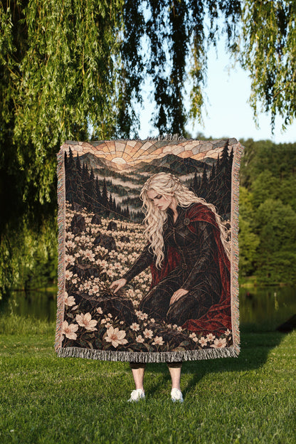 Flowers for the Fallen Woven Throw Blanket held up outdoors