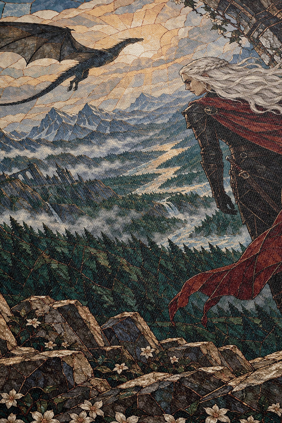 Wyvern at the Mountain Pass Woven Throw Blanket close-up