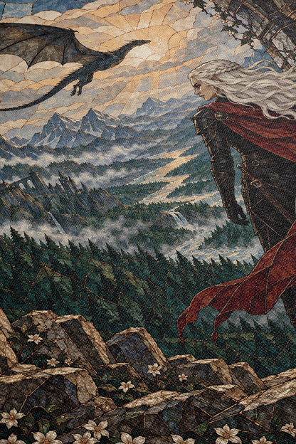 Wyvern at the Mountain Pass Woven Throw Blanket close-up