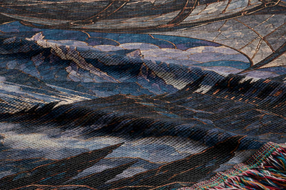 Above the Storm Woven Throw Blanket woven texture and fringe close-up
