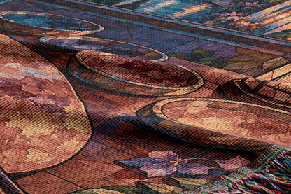 The Rainbow of Velaris Woven Throw Blanket woven texture and fringe close-up
