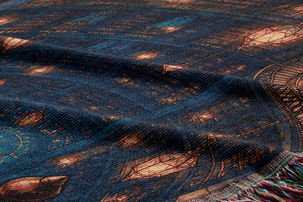 Midnight House of Wind Woven Throw Blanket woven texture and fringe close-up