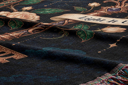 Bookish Maasverse Woven Throw Blanket woven texture and fringe close-up