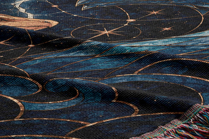 Dragon Bond Woven Throw Blanket woven texture and fringe close-up