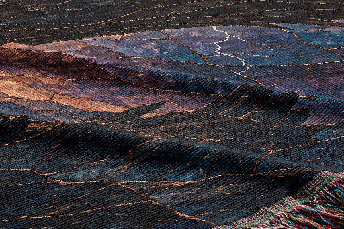Dragon Rider Woven Throw Blanket woven texture and fringe close-up