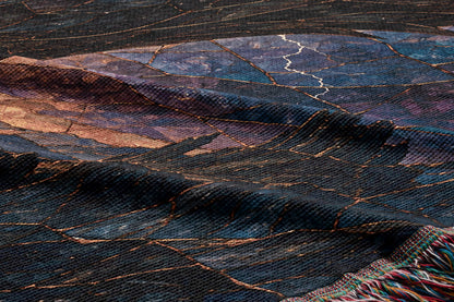 Dragon Rider Woven Throw Blanket woven texture and fringe close-up