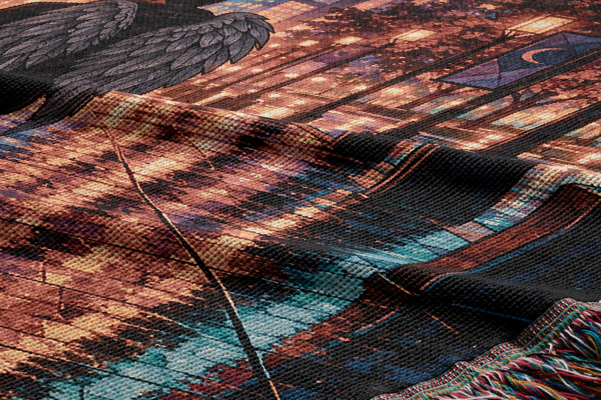 Lunathion Woven Throw Blanket woven texture and fringe close-up