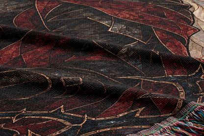 Iron Queen Woven Throw Blanket woven texture and fringe close-up