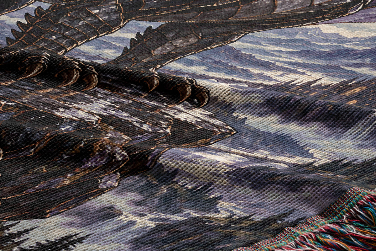 Storm Tairn Woven Throw Blanket woven texture and fringe close-up